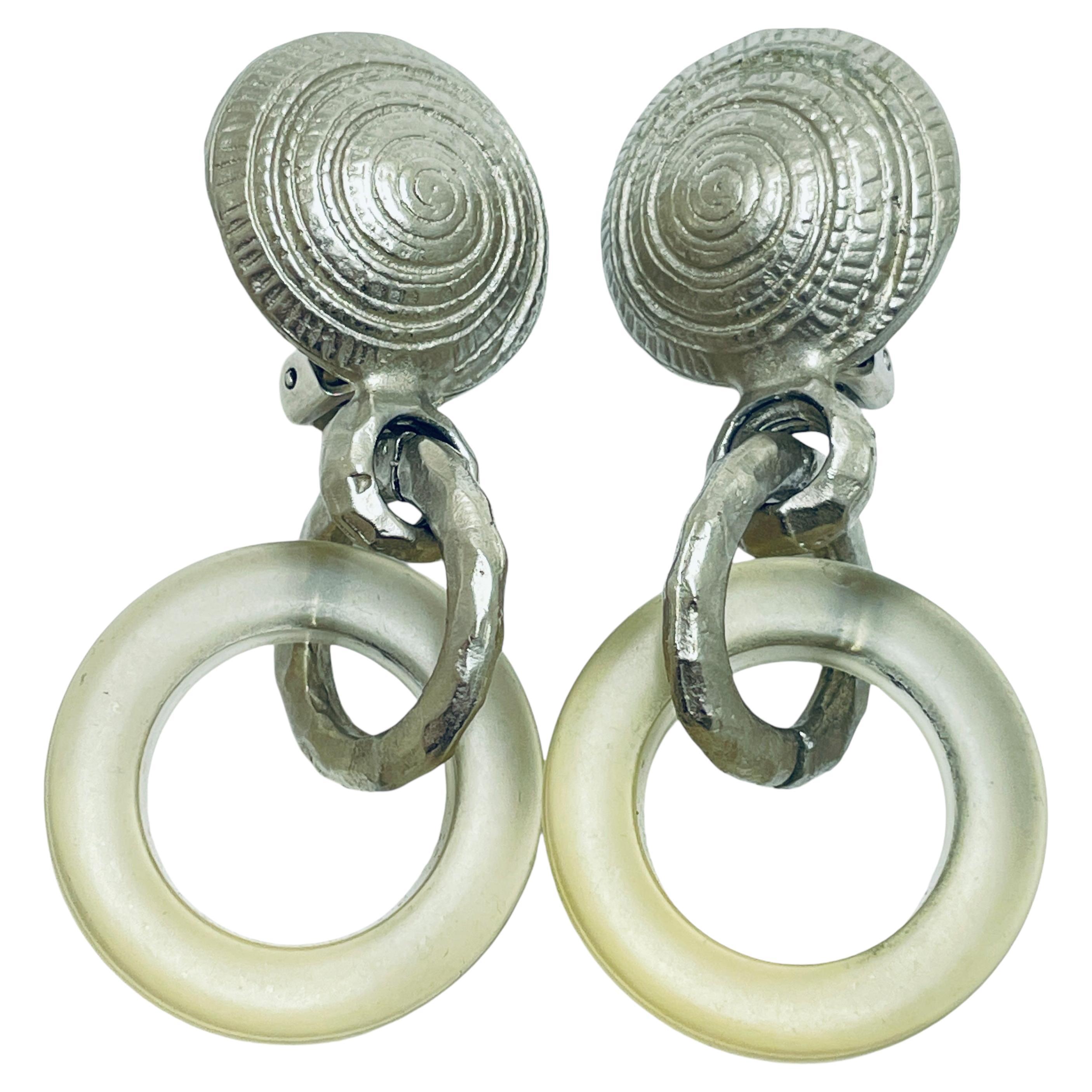 Vintage GRAZIANO signed silver tone designer clip on earrings For Sale