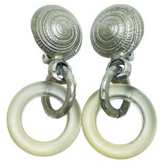Vintage GRAZIANO signed silver tone designer clip on earrings