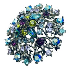 Vintage GRAZIANO signed silver tone rhinestones designer brooch