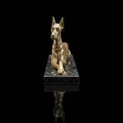 Statue anglaise d'un dogue allemand vintage, laiton, marbre, Art déco, vers 1930