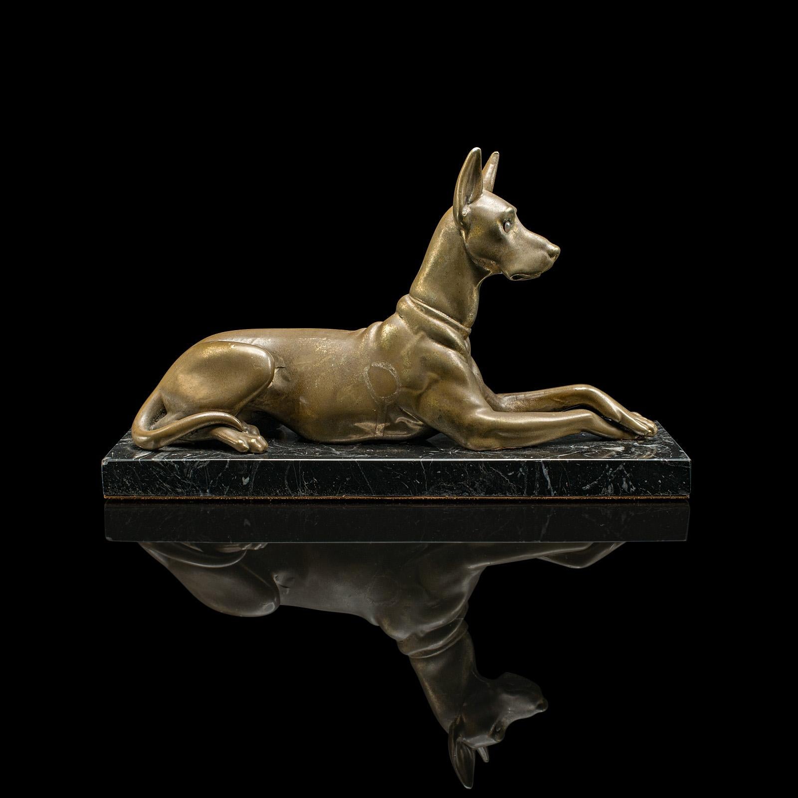 Art Déco Figura di alano d'epoca, inglese, ottone, statua di cane, marmo, Art Deco, C.1930 in vendita