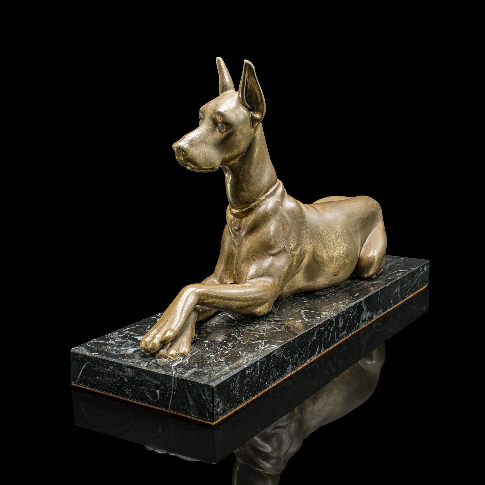 XX secolo Figura di alano d'epoca, inglese, ottone, statua di cane, marmo, Art Deco, C.1930 in vendita