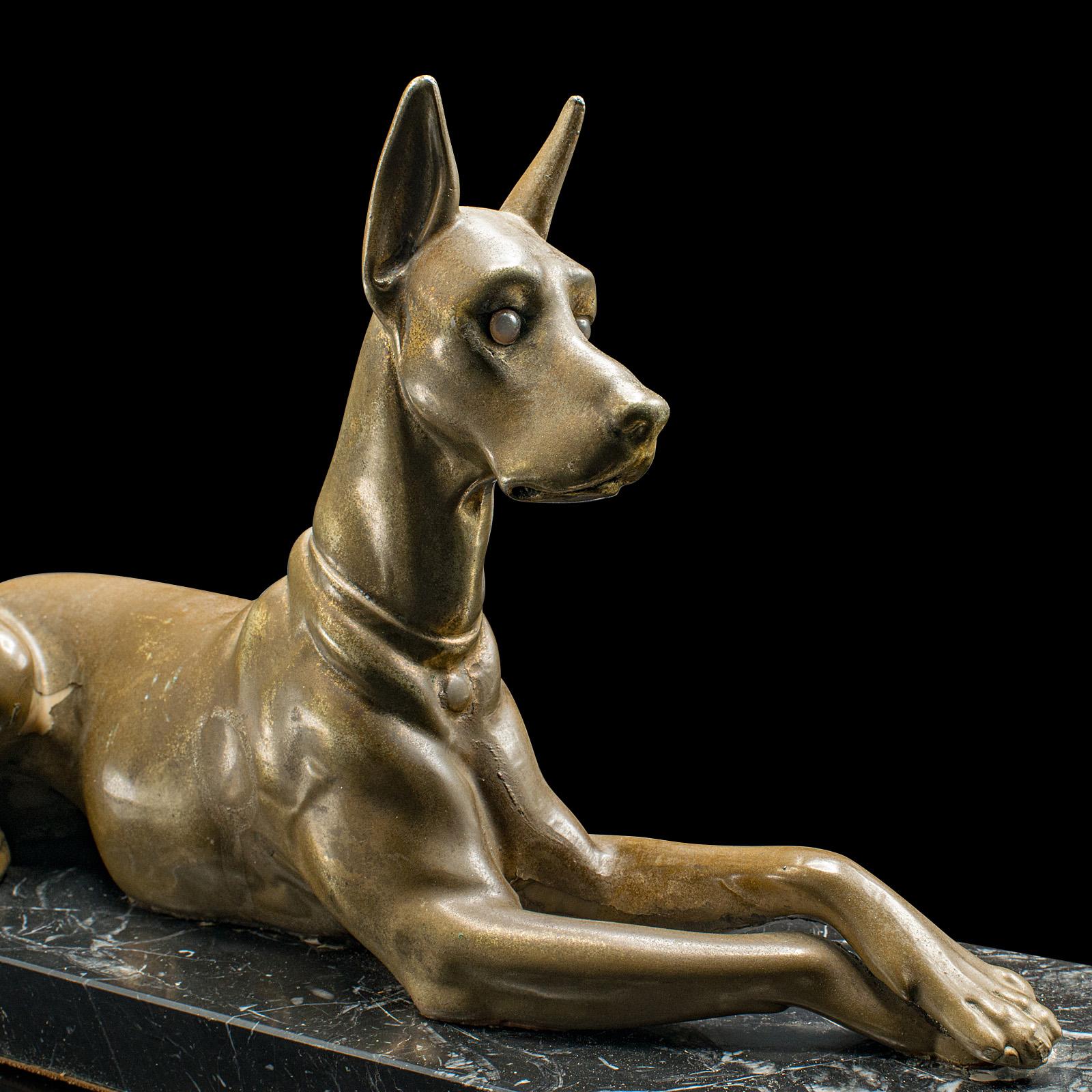 Figura di alano d'epoca, inglese, ottone, statua di cane, marmo, Art Deco, C.1930 in vendita 1