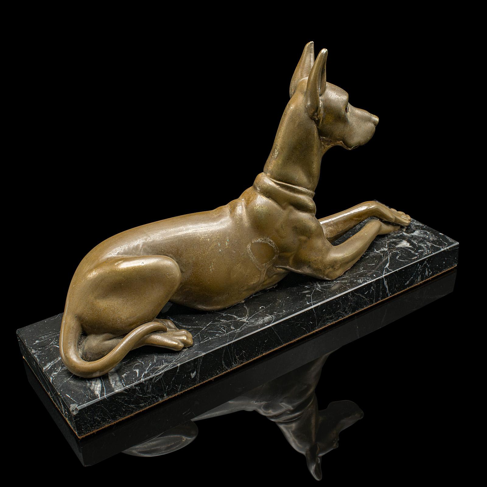 Figura di alano d'epoca, inglese, ottone, statua di cane, marmo, Art Deco, C.1930 in vendita 2