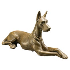 Statue anglaise d'un dogue allemand vintage, laiton, marbre, Art déco, vers 1930