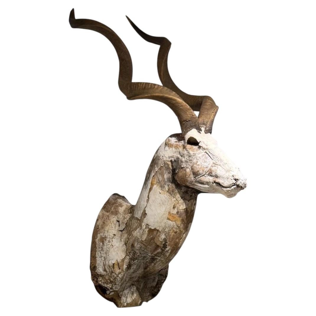 Vintage Greater Kudu Horns on Sculptural Taxidermy Form