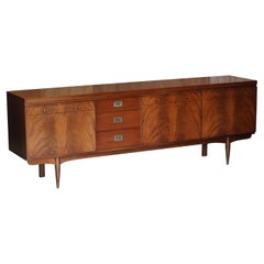 Vintage Greaves & Thomas 1966 Stamped Sideboard in Flamed Hardwood & Brass