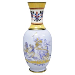 Vintage Greco Roman Classical Style Light Blue Porcelain Horse & Chariot Vase