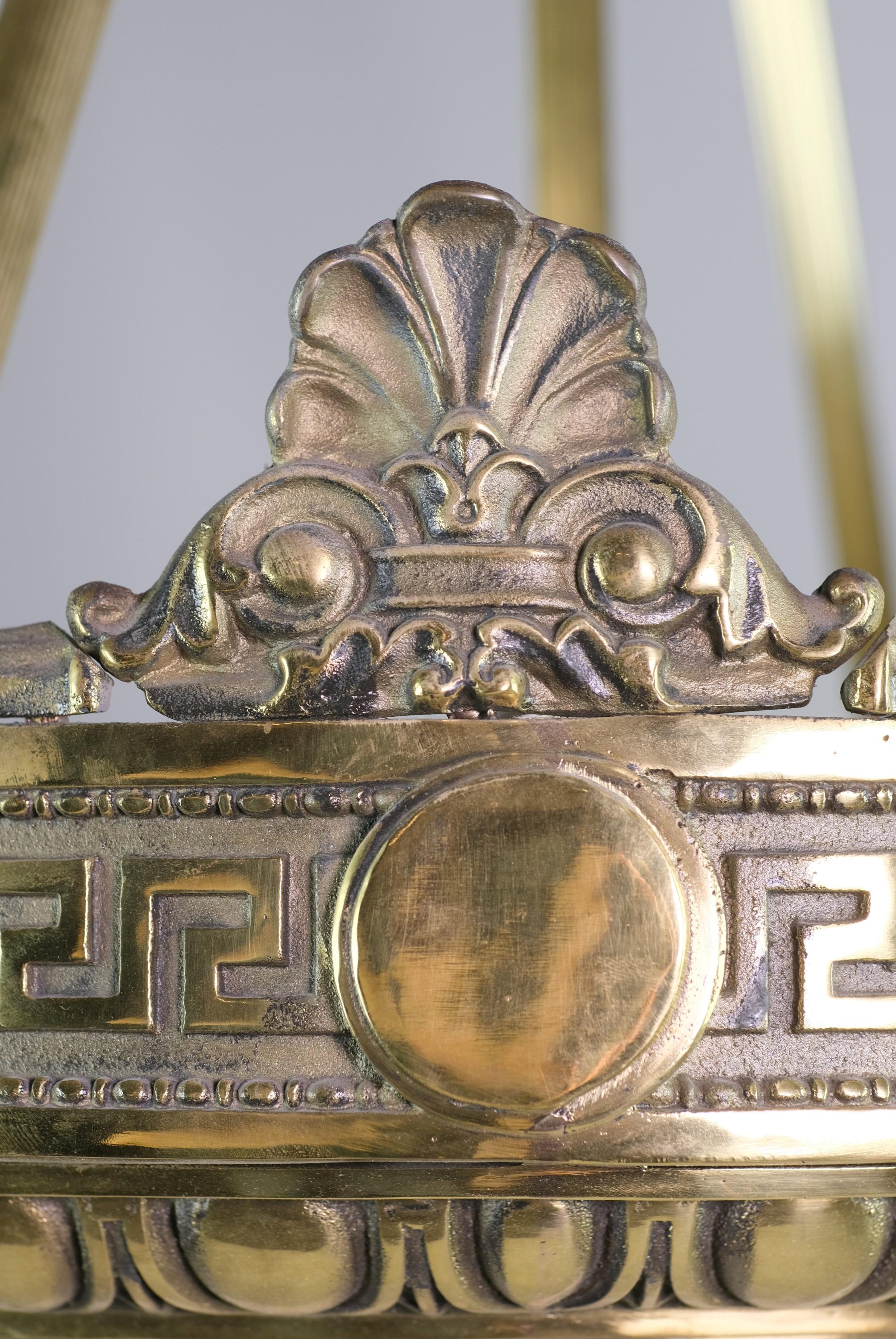 Greco Roman Detail Bronze Dish Suspension Light Quantité disponible Bon état - En vente à New York, NY
