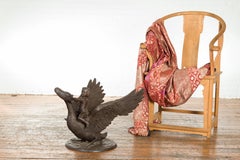 Vintage Greco Roman Style Bronze Sculpture of a Chubby Putto Riding a Swan