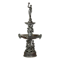 Vintage Greco-Roman Style Cast Bronze Fountain with Nymph, Tritons and Putti