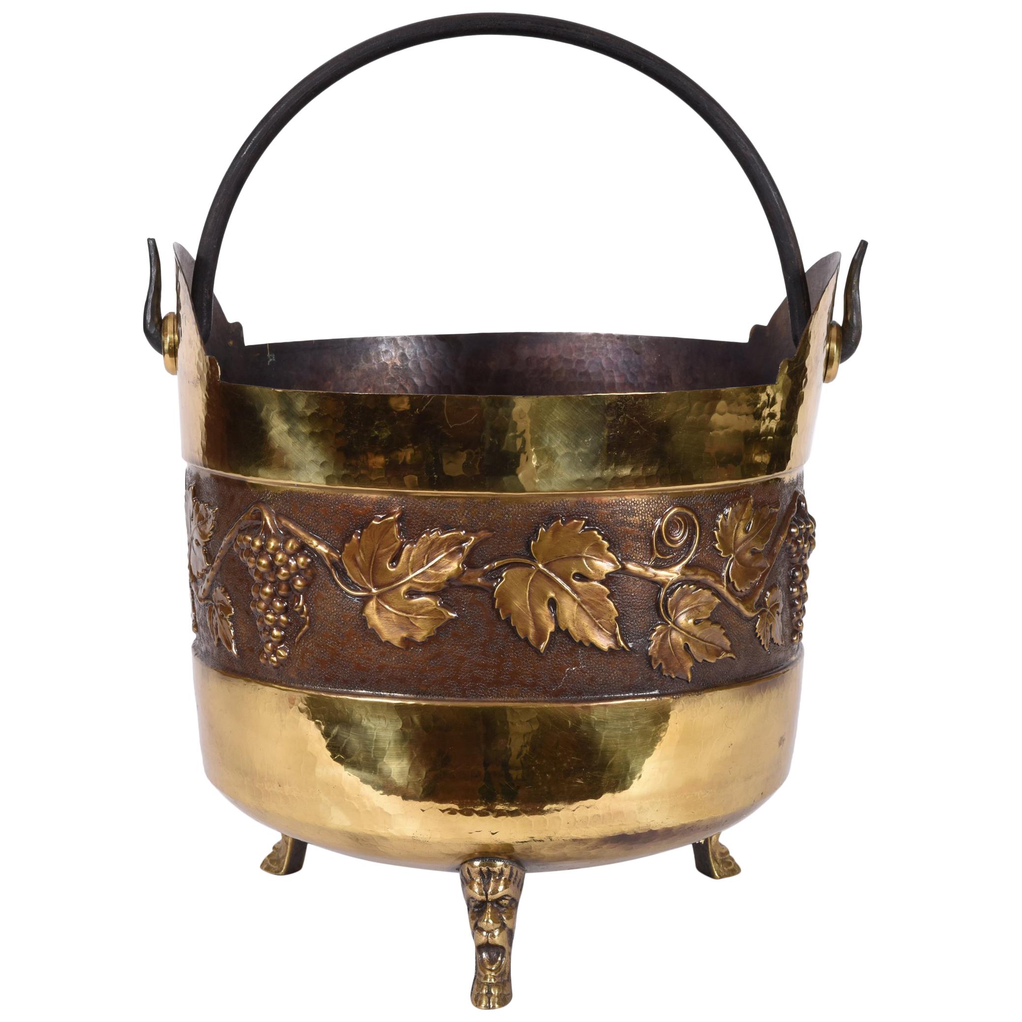 Vintage Greco Roman Style Copper Scuttle Fire Place Bucket