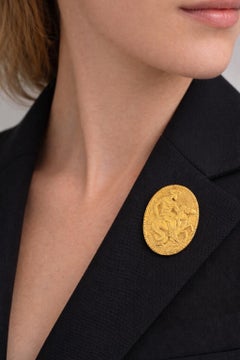 Vintage Greek 18K Gold Classical Hoplite Warrior Intaglio-Style Brooch