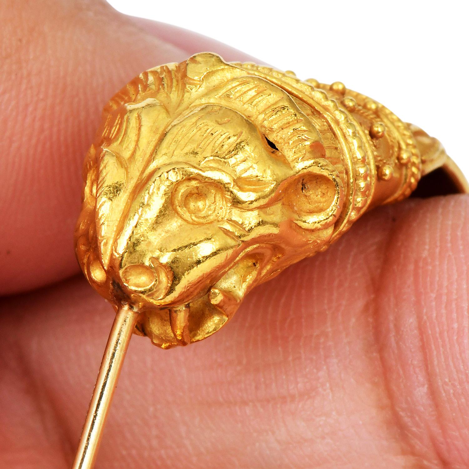 Vintage Greek  21K Gold Lion Head Hoop Earrings For Sale 2