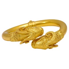Vintage Greek 22k yellow gold ram head bangle