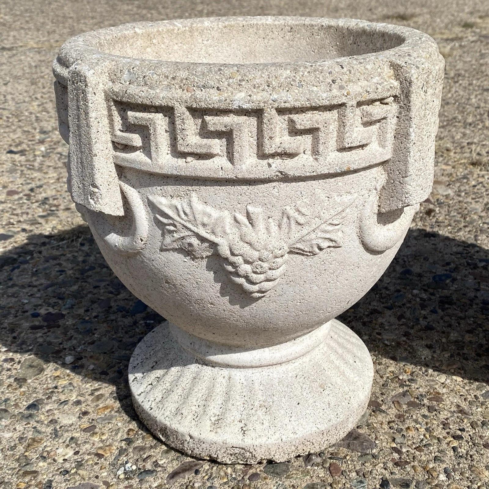 Classical Greek Vintage Greek Classical Style Concrete Greek Key Garden Flower Planter Pot, Pair For Sale