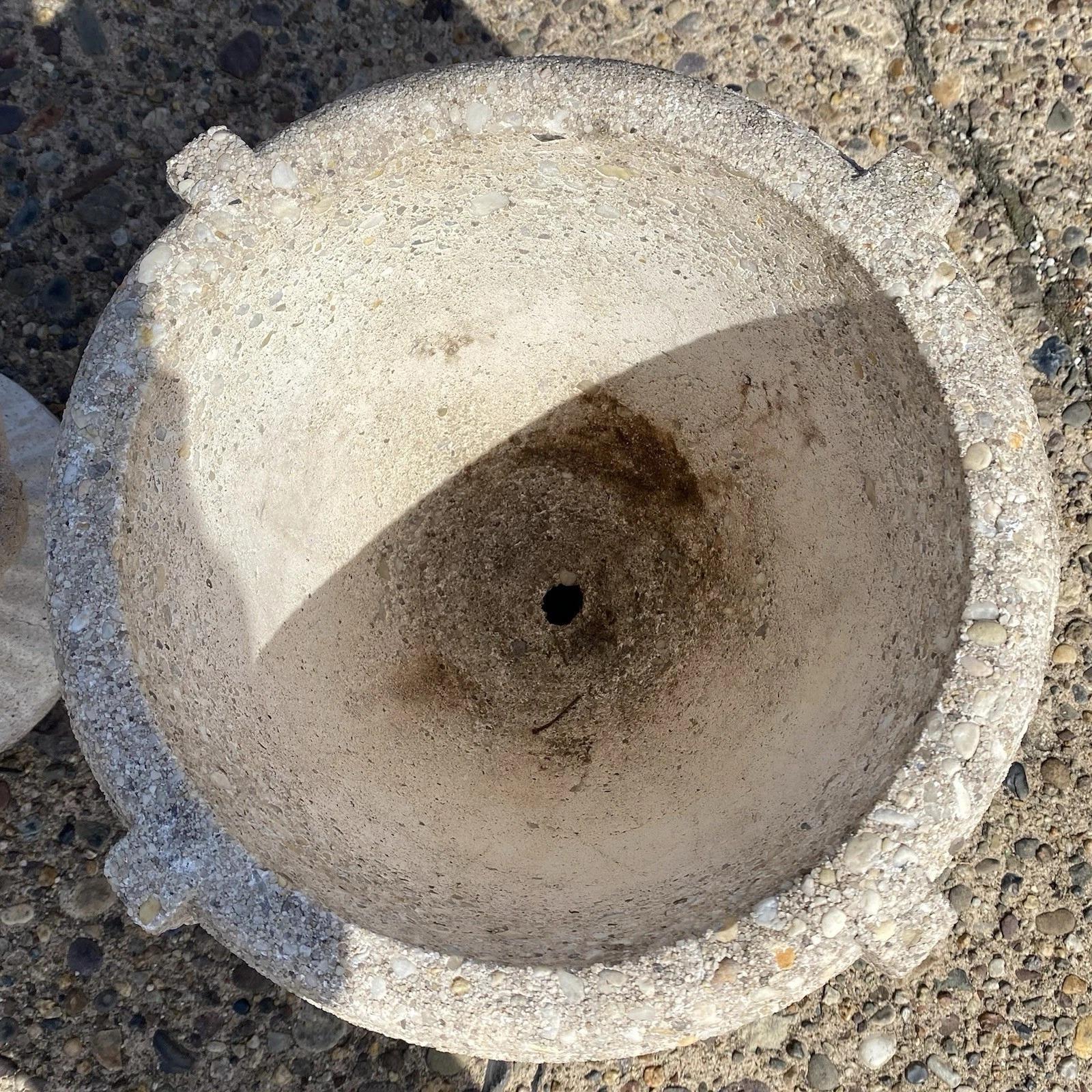 Vintage Greek Classical Style Concrete Greek Key Garden Flower Planter Pot, Pair For Sale 1