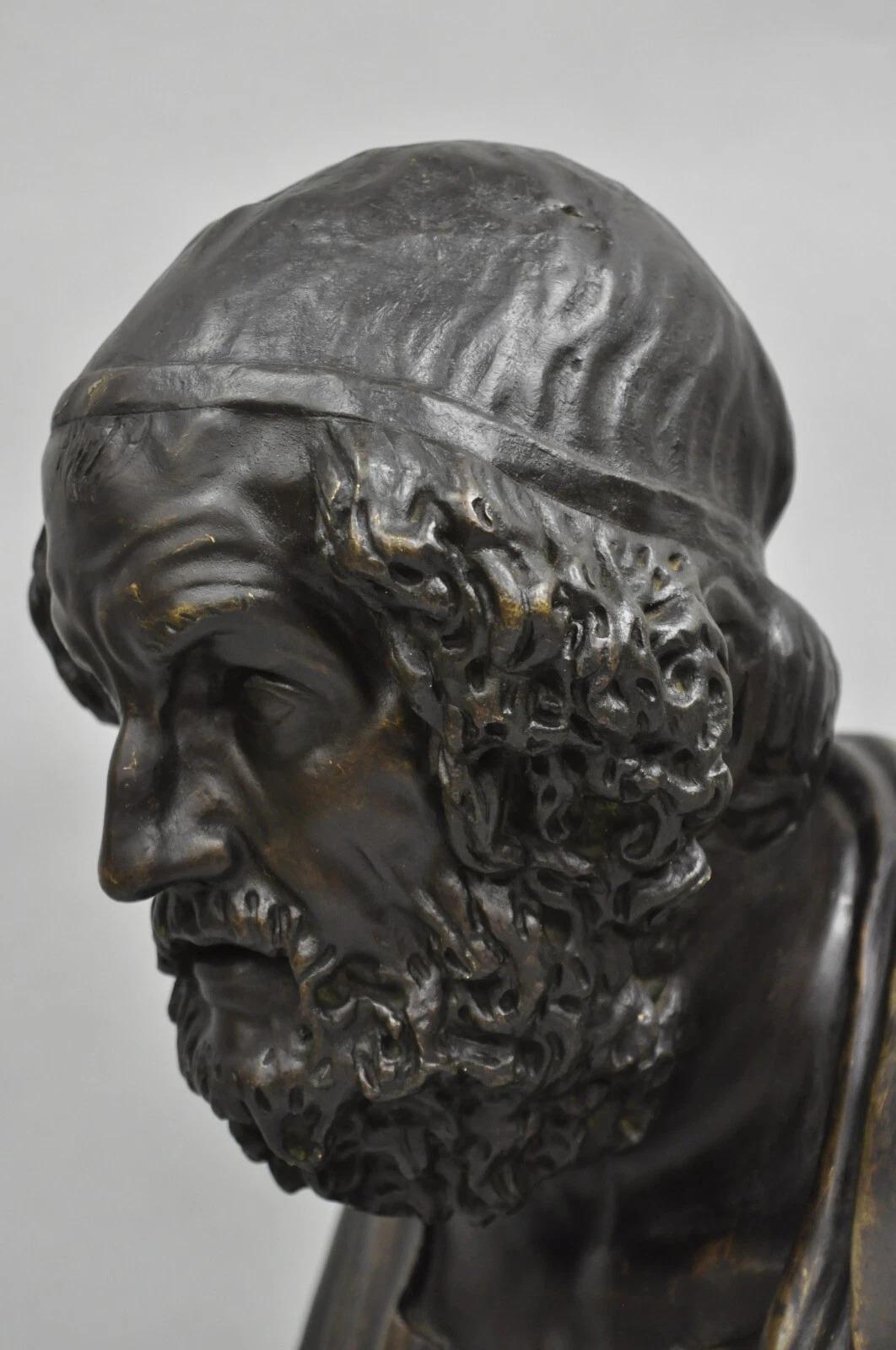Sconosciuto Scultura di Homer in bronzo fuso patinato d'epoca in stile greco-classico in vendita