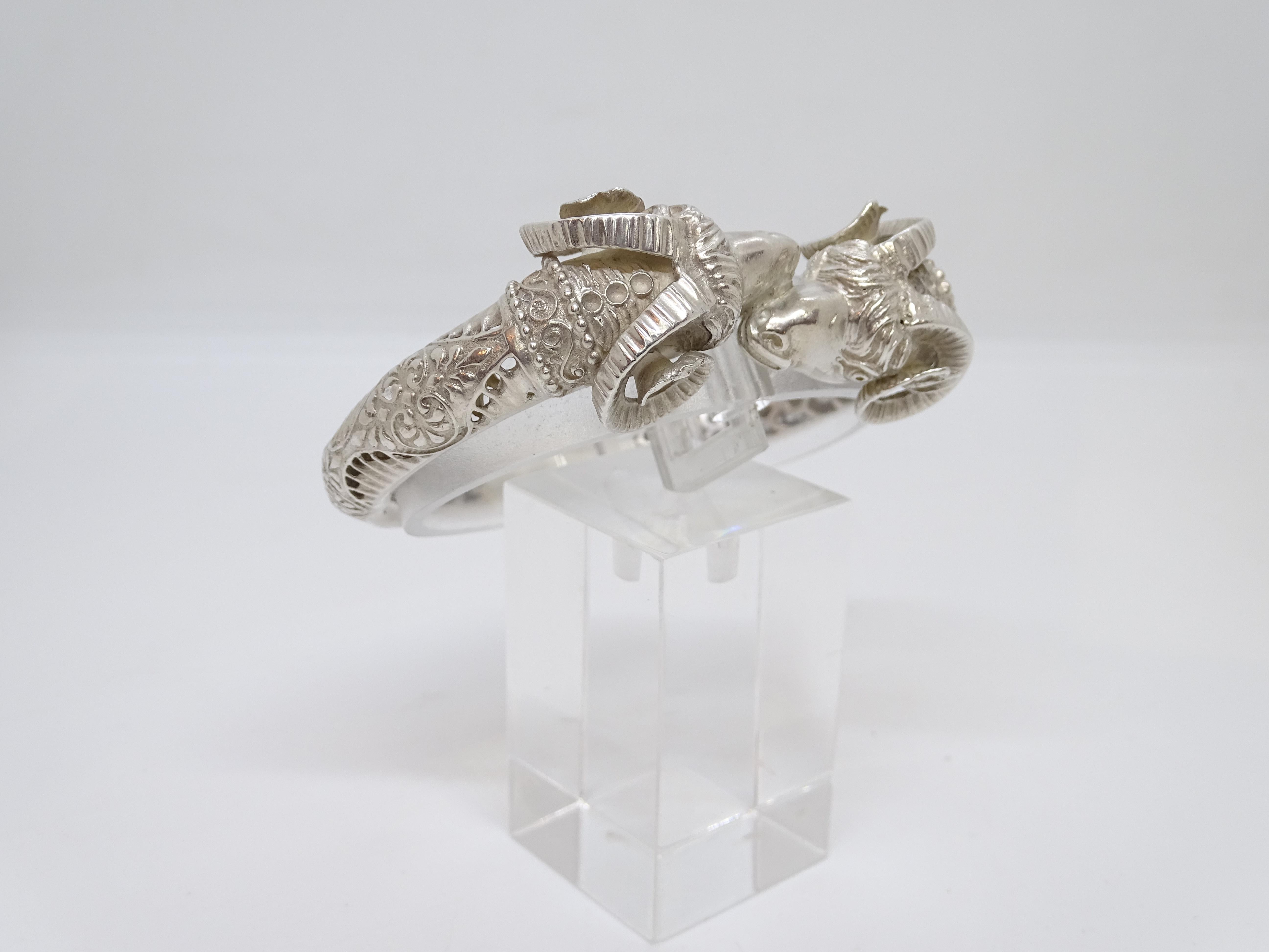 da uomo o donna Gioielli greci d'epoca Bracciale con testa di ariete / Bangle in argento 925 in vendita