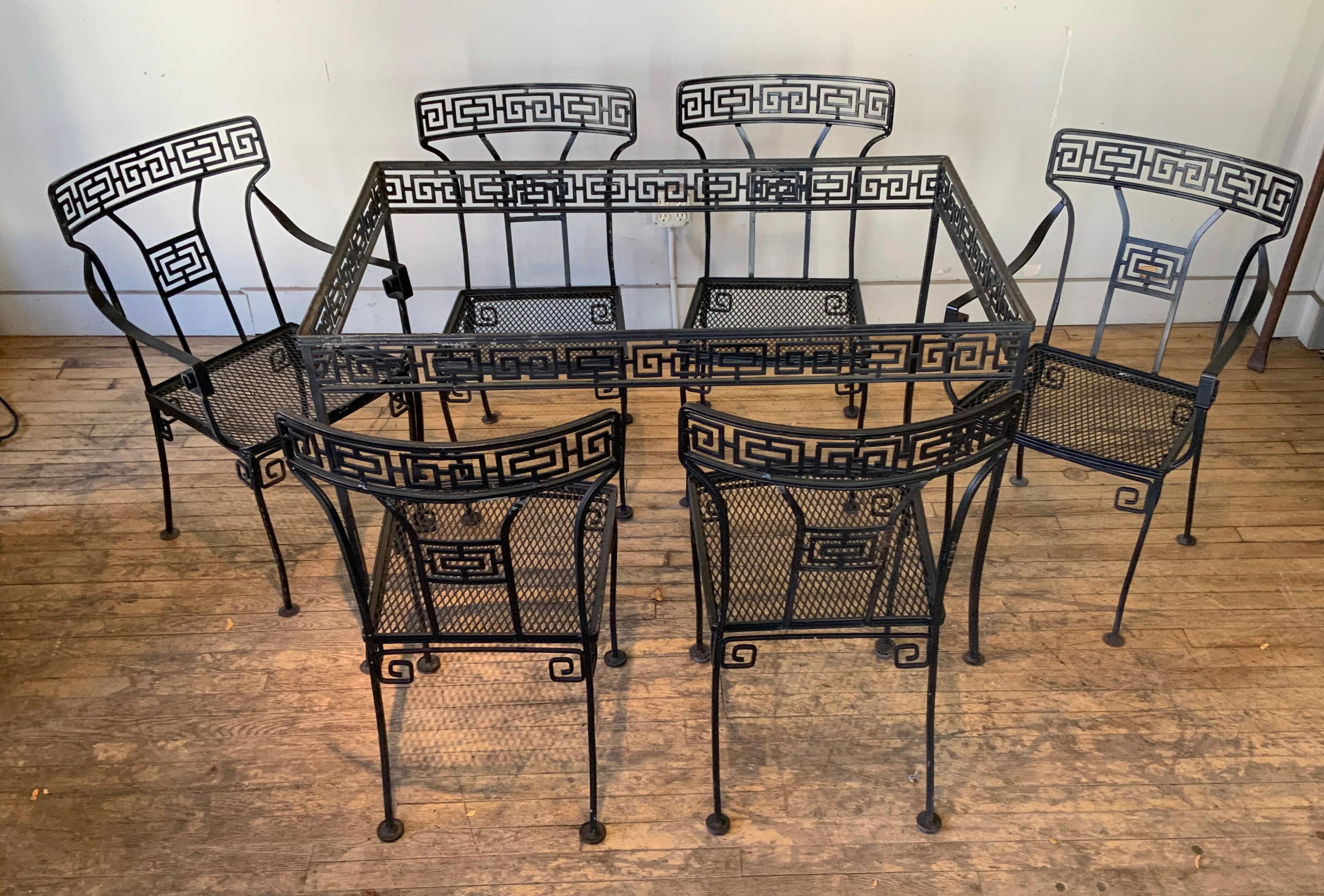 Mid-Century Modern Vintage Greek Key Iron 'Athena' Garden Dining Set 