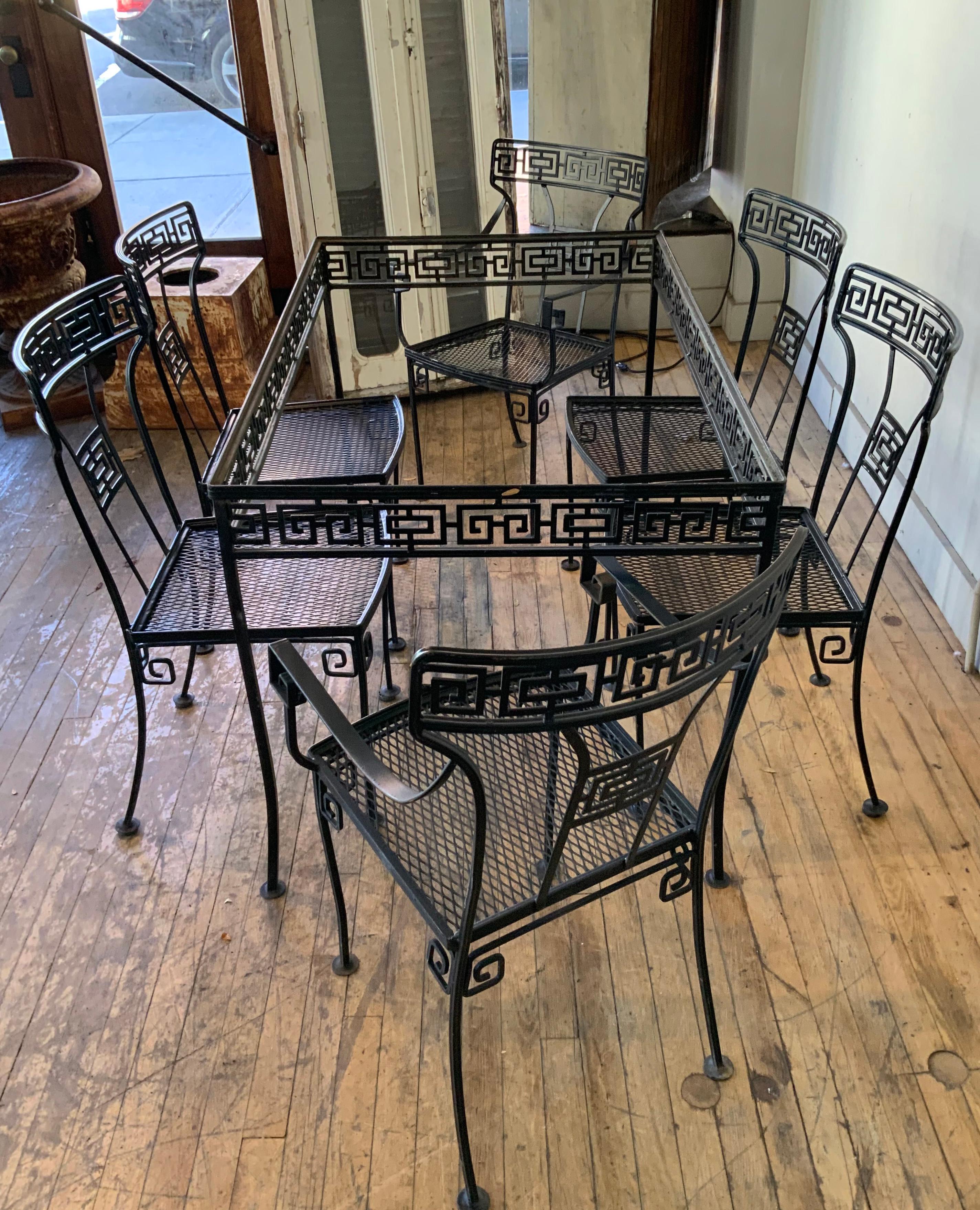 Vintage Greek Key Iron 'Athena' Garden Dining Set  In Good Condition In Hudson, NY