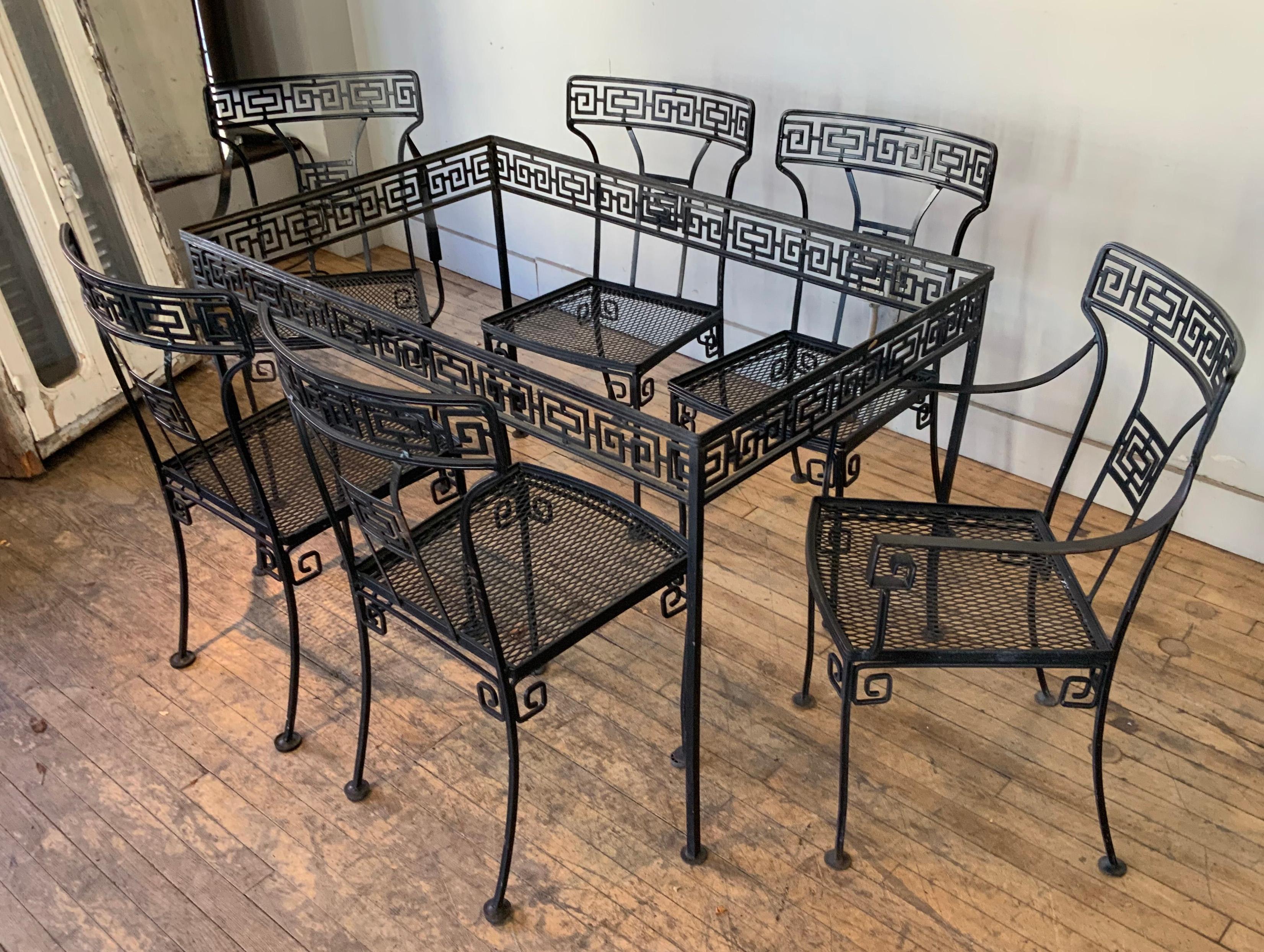 Mid-20th Century Vintage Greek Key Iron 'Athena' Garden Dining Set 