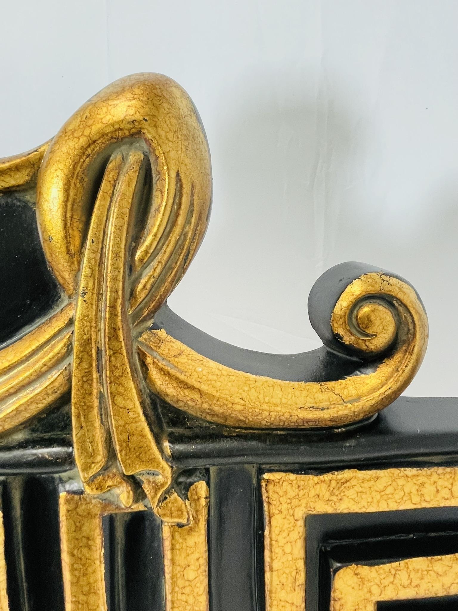 Vintage Miroir à clé grecque en bois noir et doré Attribué à Maitland-Smith en vente 1