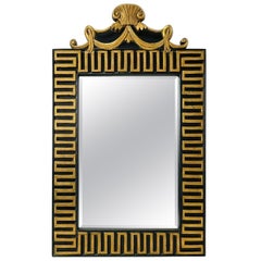 Vintage Miroir à clé grecque en bois noir et doré Attribué à Maitland-Smith