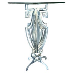 Vintage Greek Key Motif Metal and Glass Drinks Table