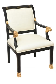 Silla auxiliar tapizada en madera y pan de oro con llave griega y cabeza de carnero de la Regencia