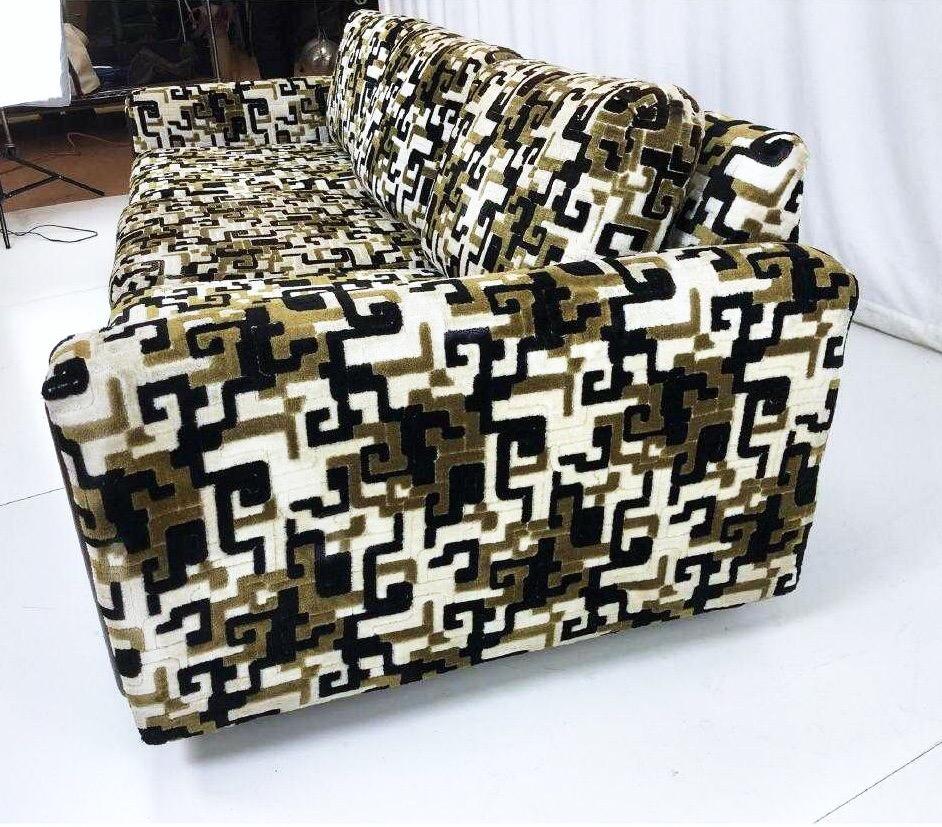 Mid-Century Modern Modern Jack Lenor Larsen Greek Key Velvet Custom Sofa, YEAR-END CLEARANCE