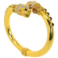 Vintage Greek Lion Gold Bangle Bracelet