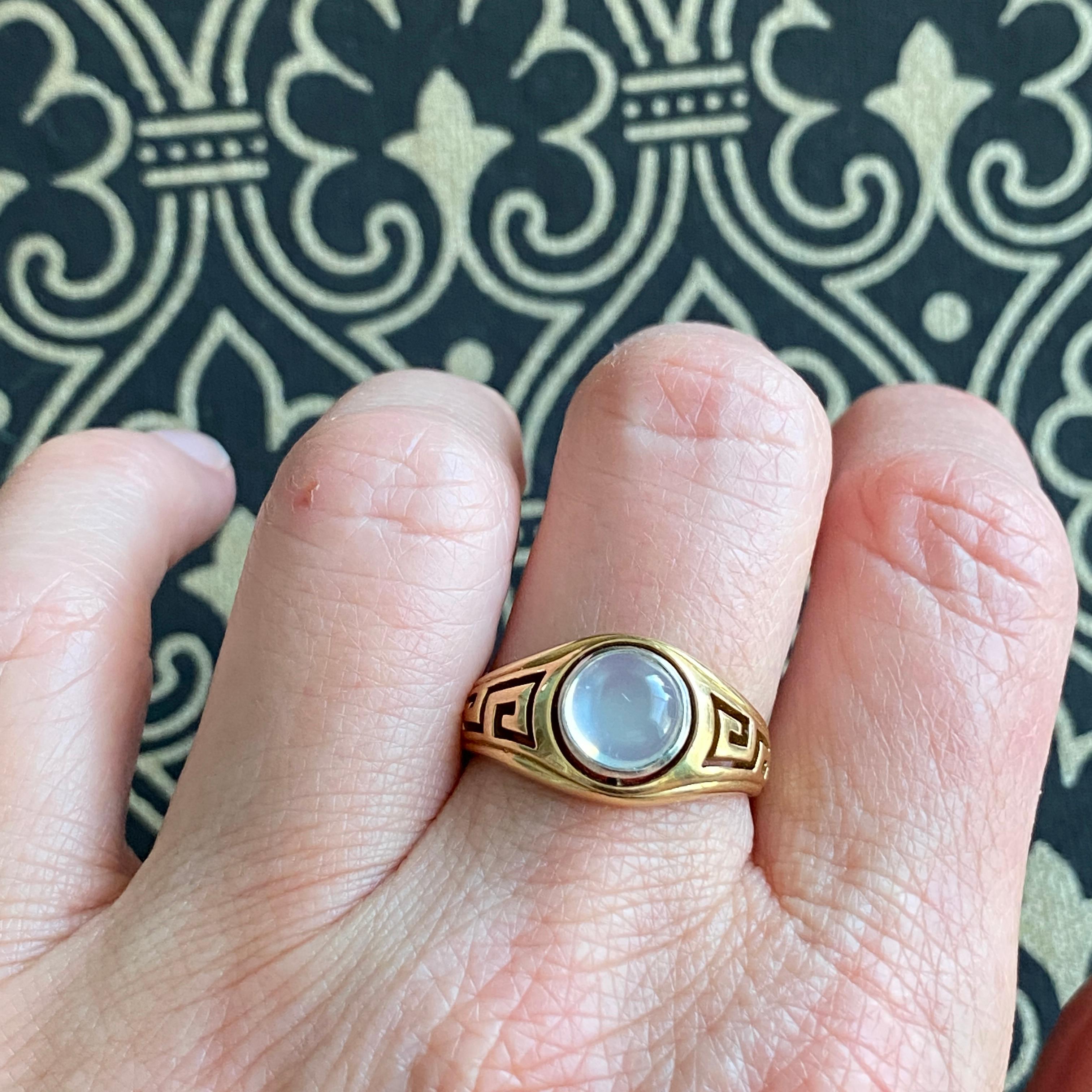 Art Deco Vintage Greek Moonstone 14K Gold Ring For Sale