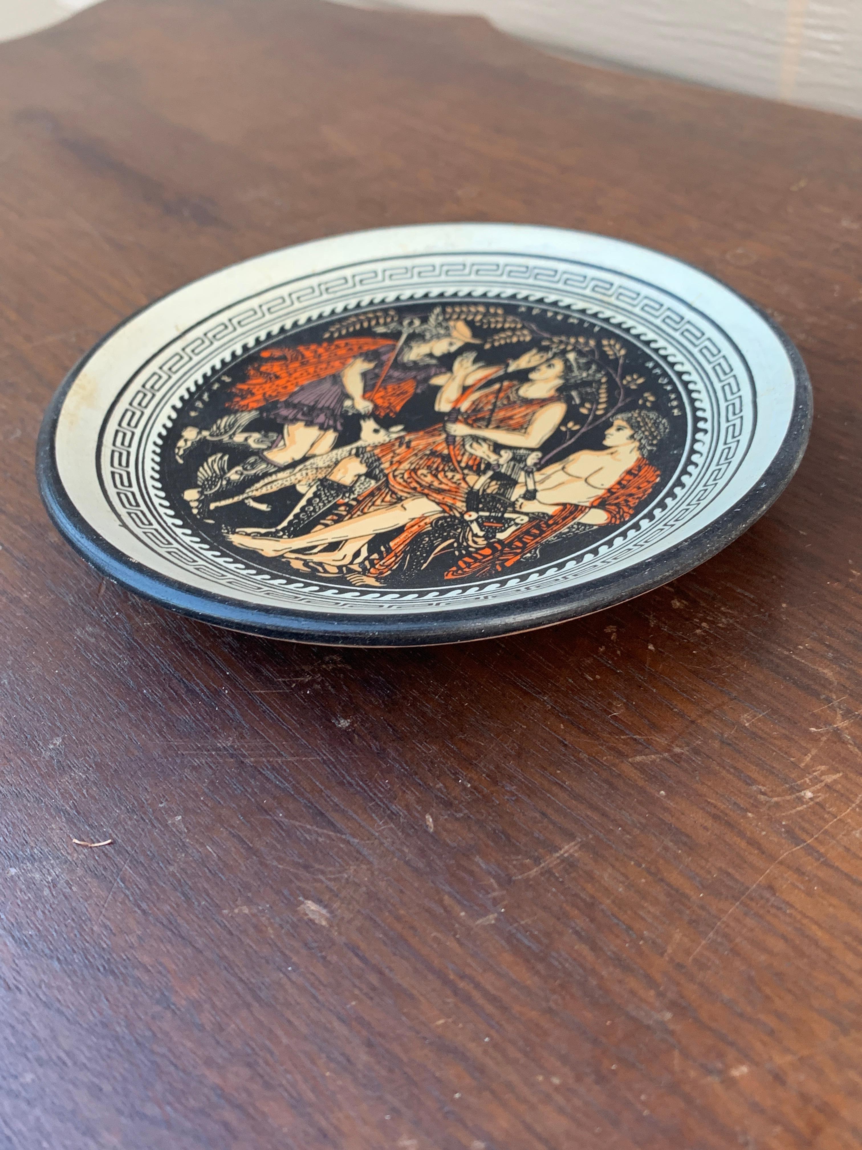 Greco classico Piatto da parete vintage con guerriero della mitologia greca in vendita