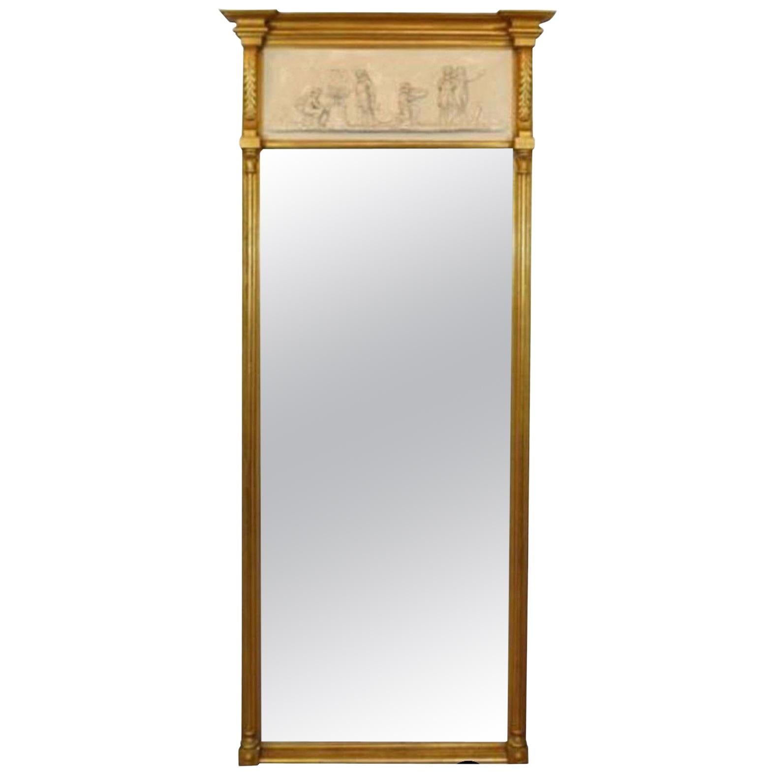 Vintage Greek Neoclassical Style Friedman Brothers Gold Giltwood Trumeau Mirror For Sale