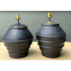 Vintage Greek Painted Terracotta Lamps - A Pair