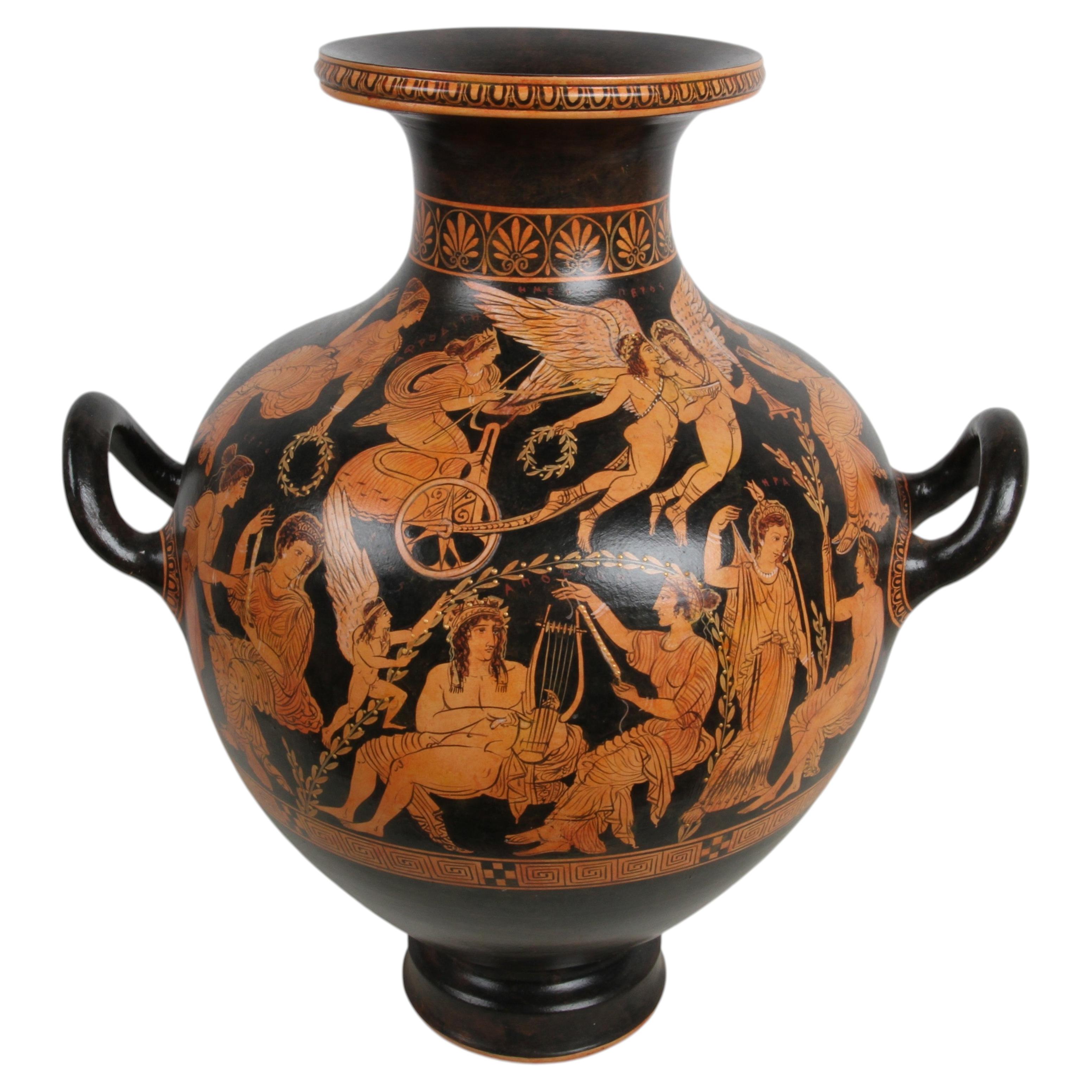 Vintage Greek Red-Figure Ceramic Stamnos Vase Museum Replica, Circa 1980s For Sale