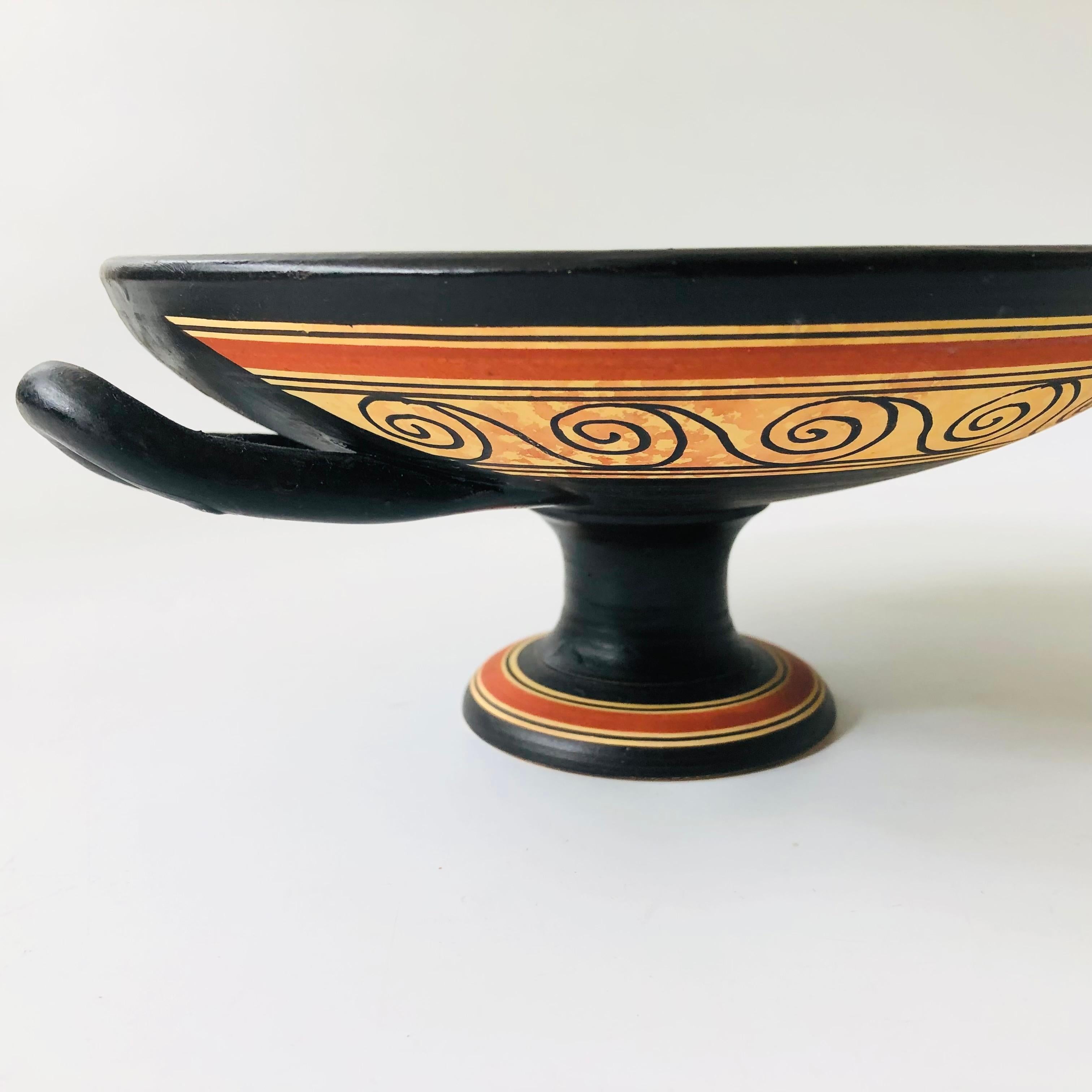 Vintage Greek Reproduction Footed Pottery Bowl In Good Condition In Vallejo, CA