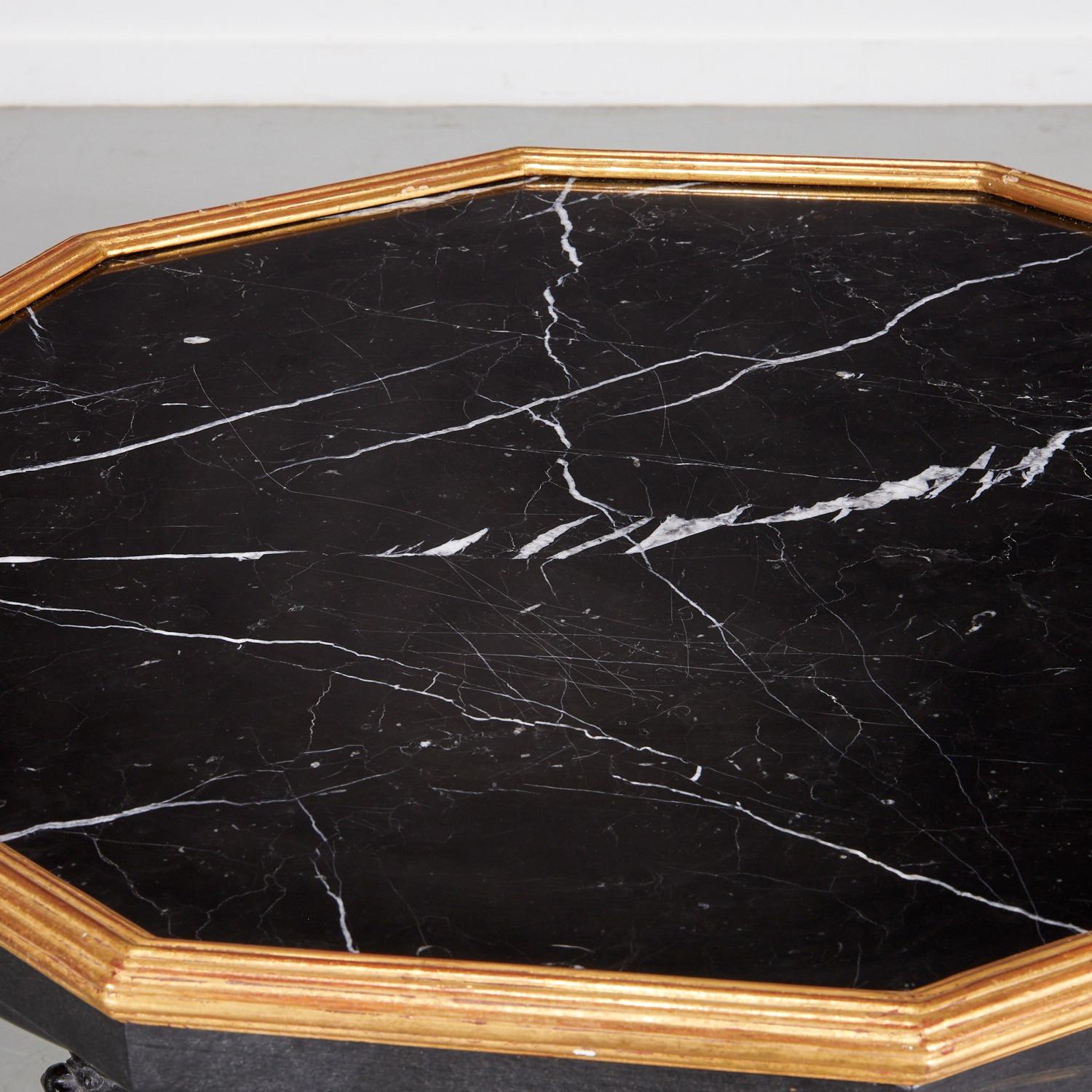 Vintage Greek Revival Octogonal Shaped Marble Top Giltwood Center Table For Sale 2