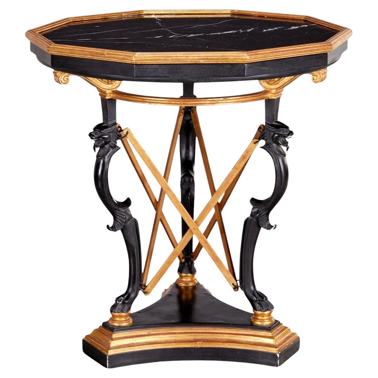Vintage Greek Revival Octogonal Shaped Marble Top Giltwood Center Table For Sale