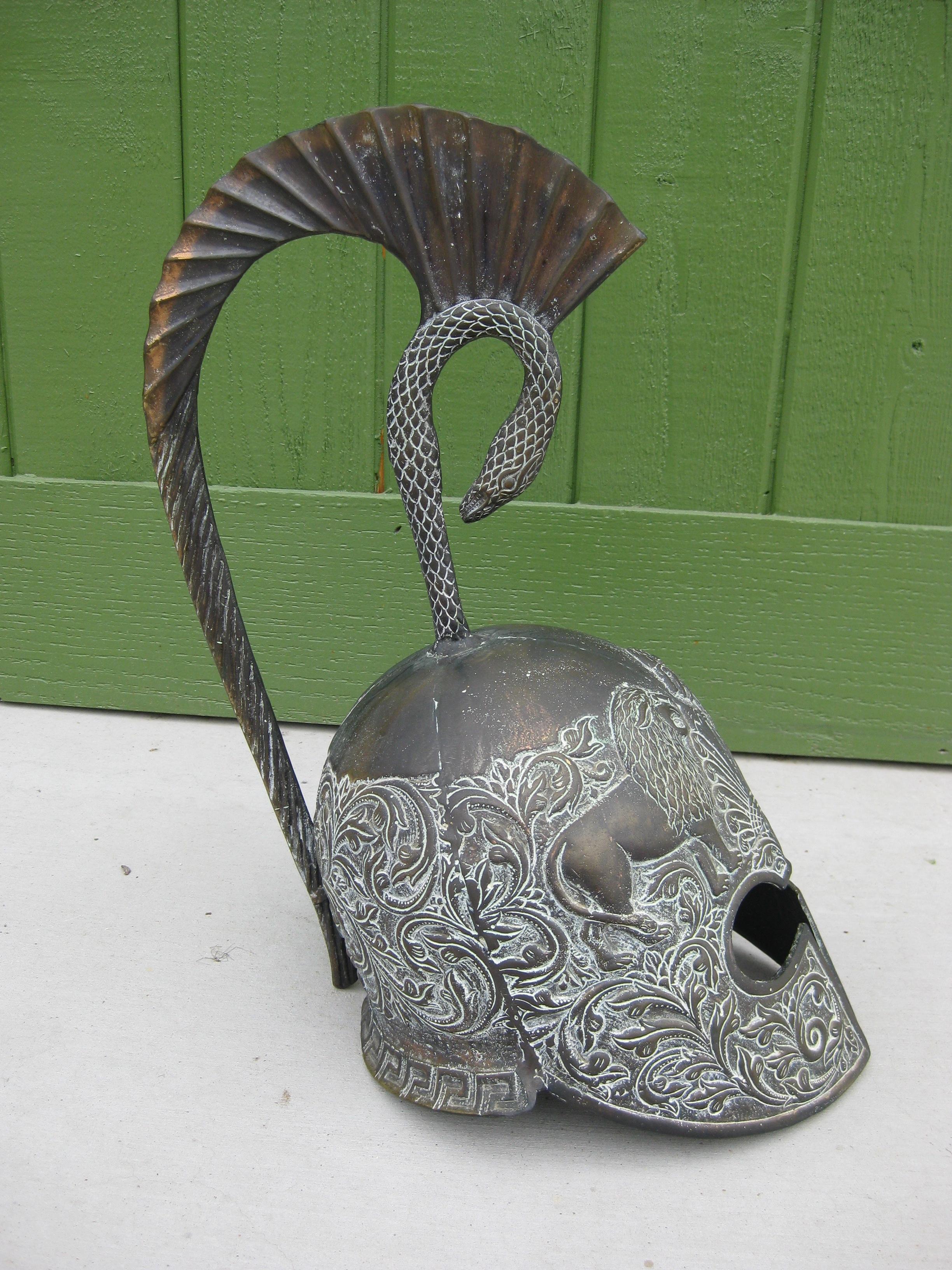 Vintage Greek Roman Decorative Full Size Bronze Handmade Display Helmet Model For Sale 4