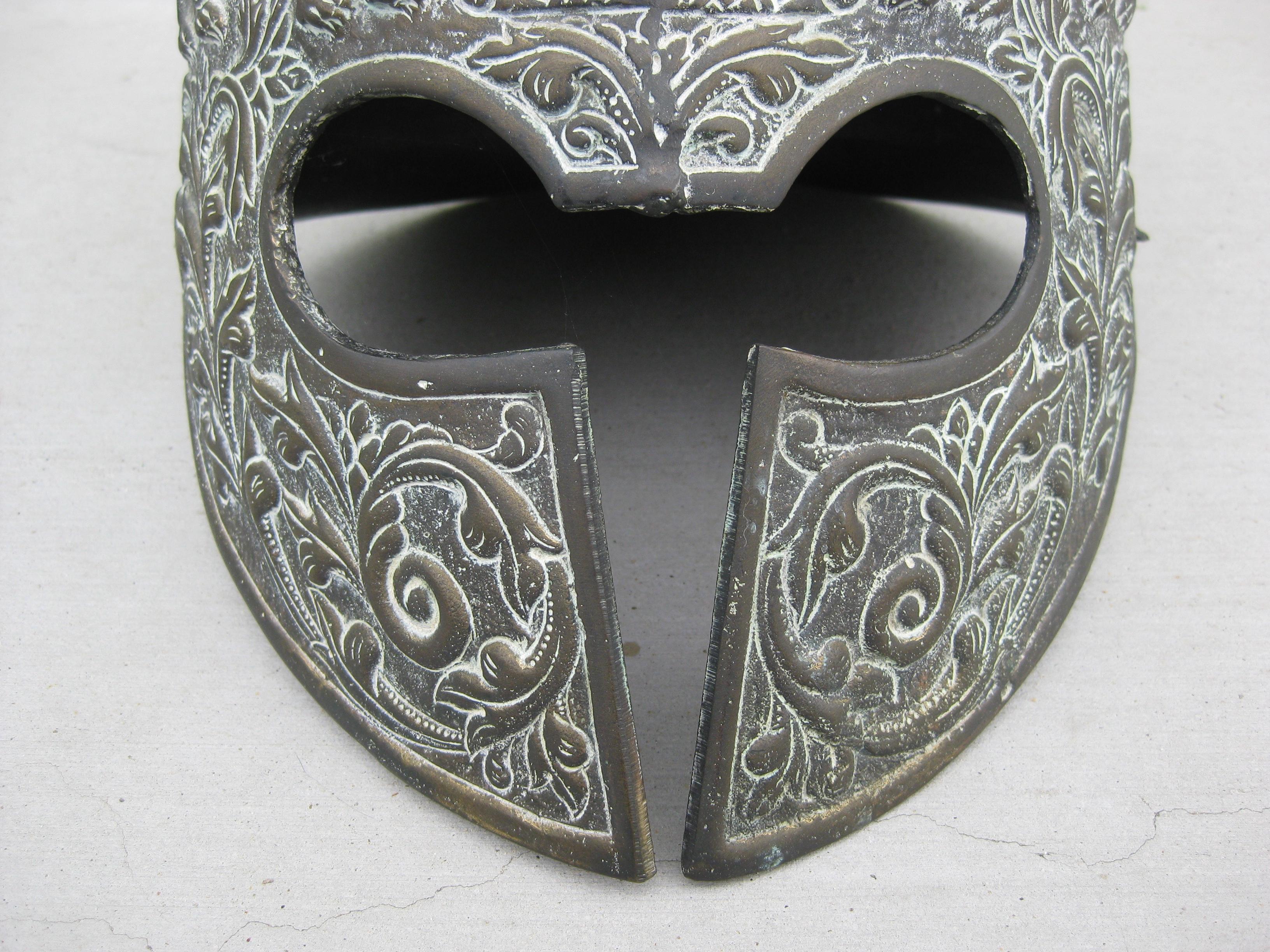Italian Vintage Greek Roman Decorative Full Size Bronze Handmade Display Helmet Model For Sale