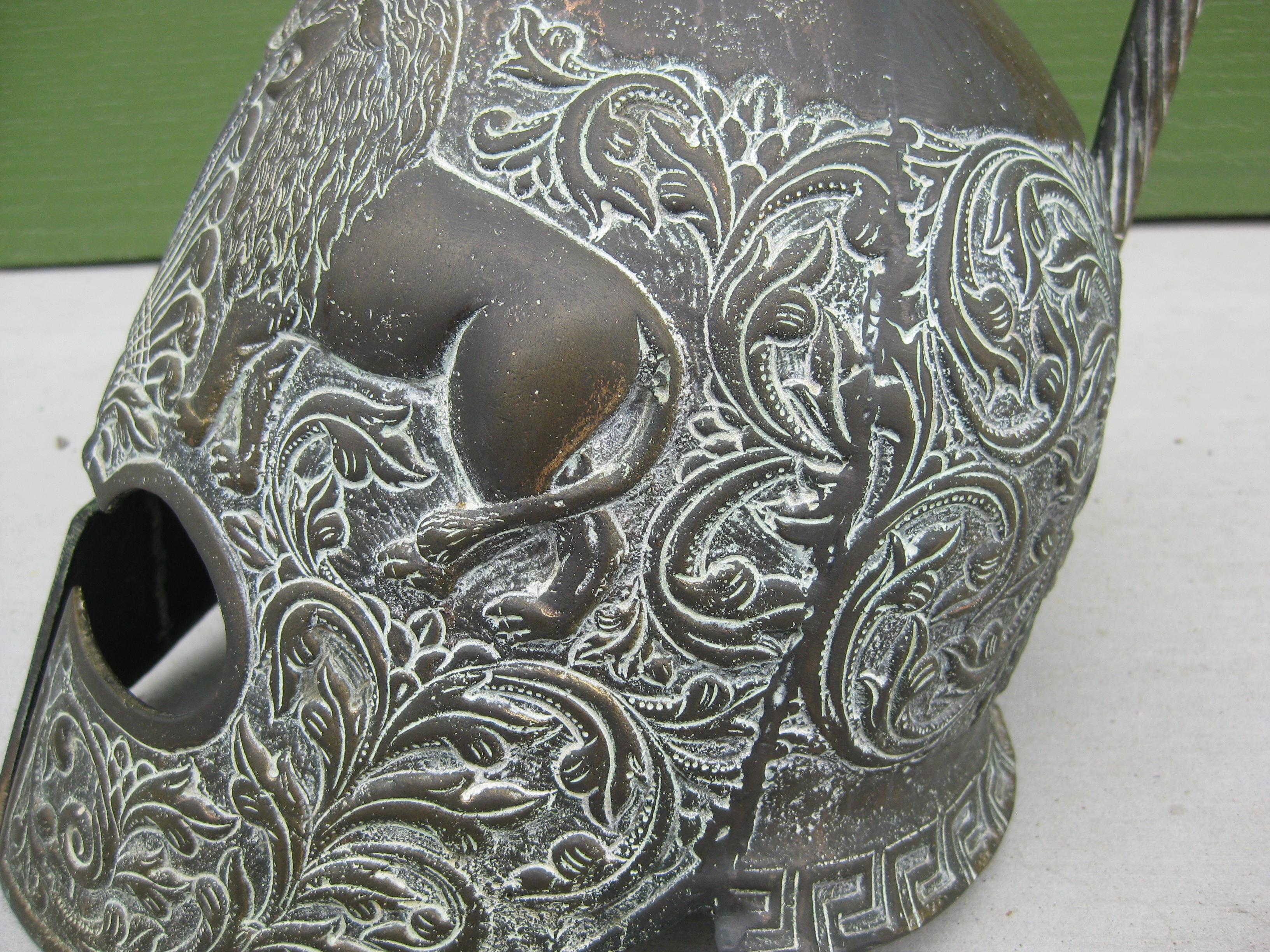 20th Century Vintage Greek Roman Decorative Full Size Bronze Handmade Display Helmet Model For Sale