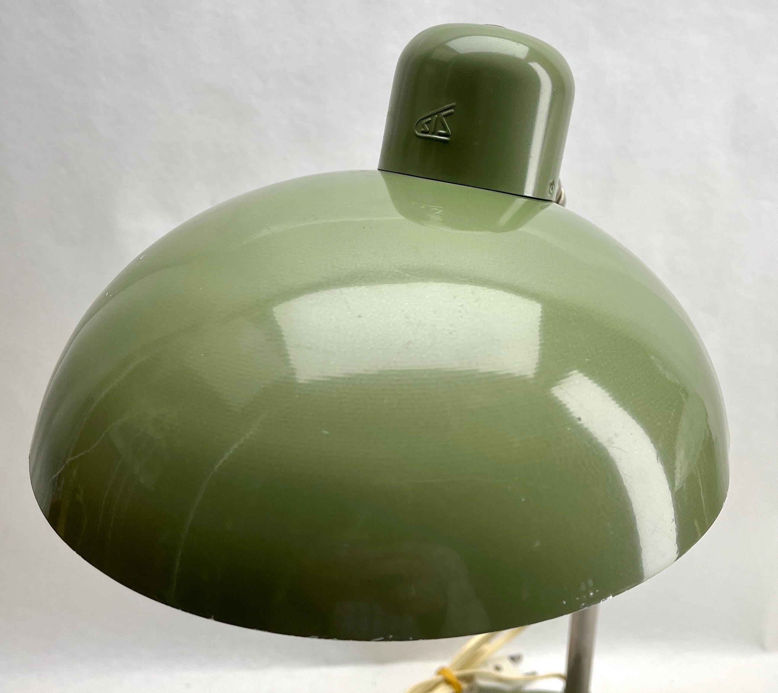 Mid-Century Modern Vintage Green Adjustable Desk/Side Table Lamp Signed by Sis, 1950s For Sale