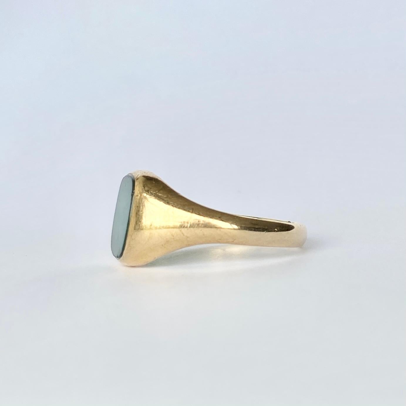 Vintage Grüner Achat und 9 Karat Gold Siegelring (Moderne)