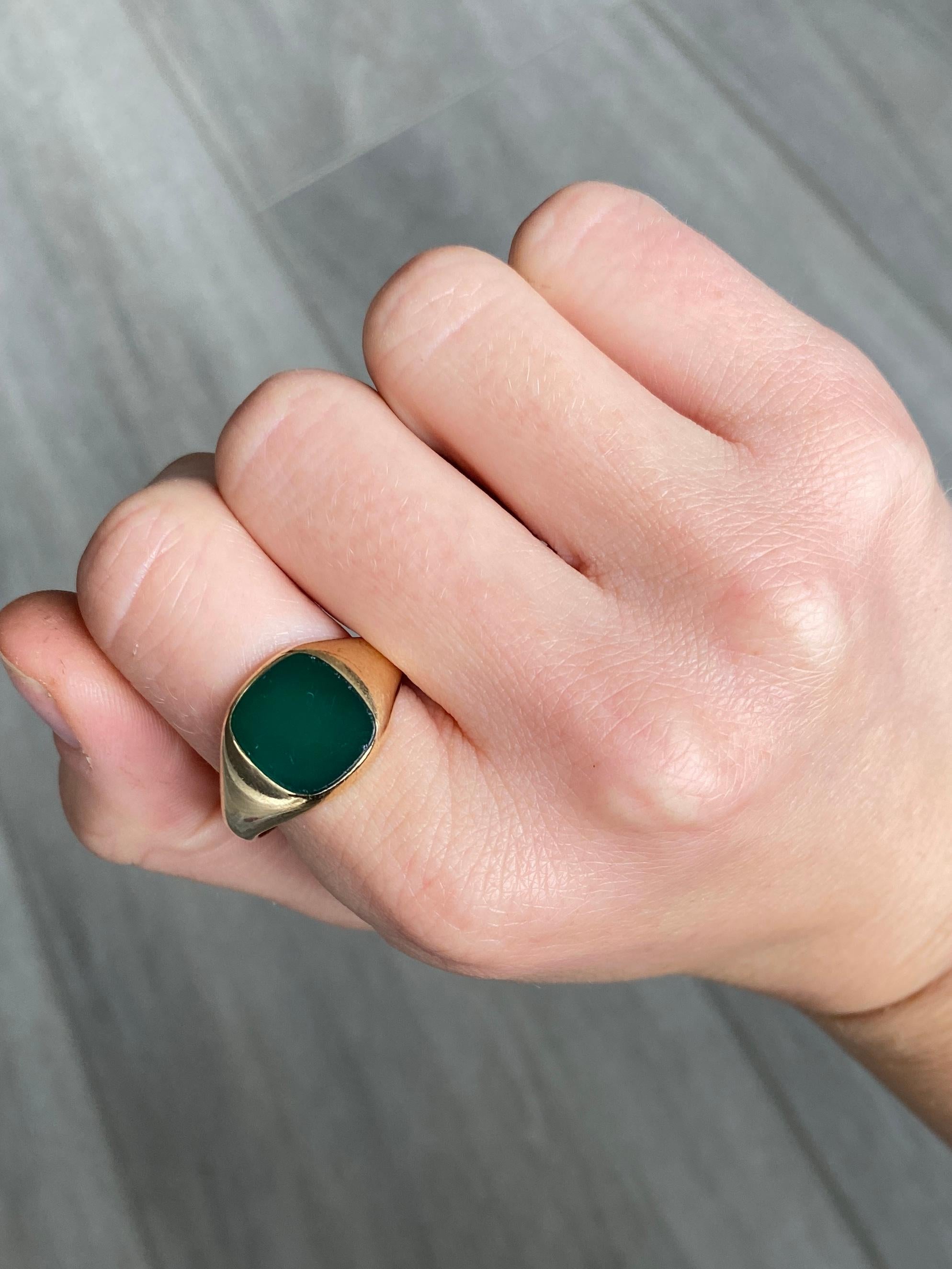 Vintage Grüner Achat und 9 Karat Gold Siegelring (Cabochon)