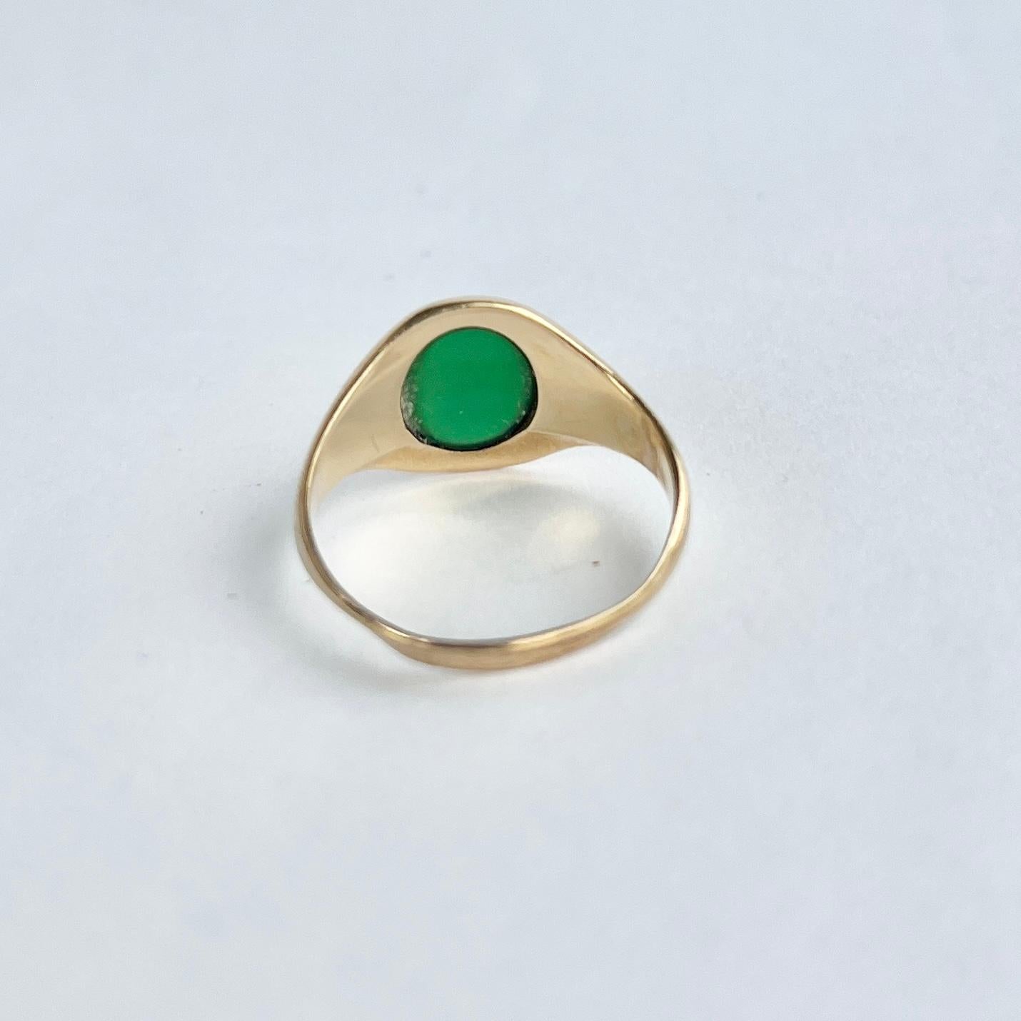 Siegelring aus grünem Achat und 9 Karat Gold (Cabochon)