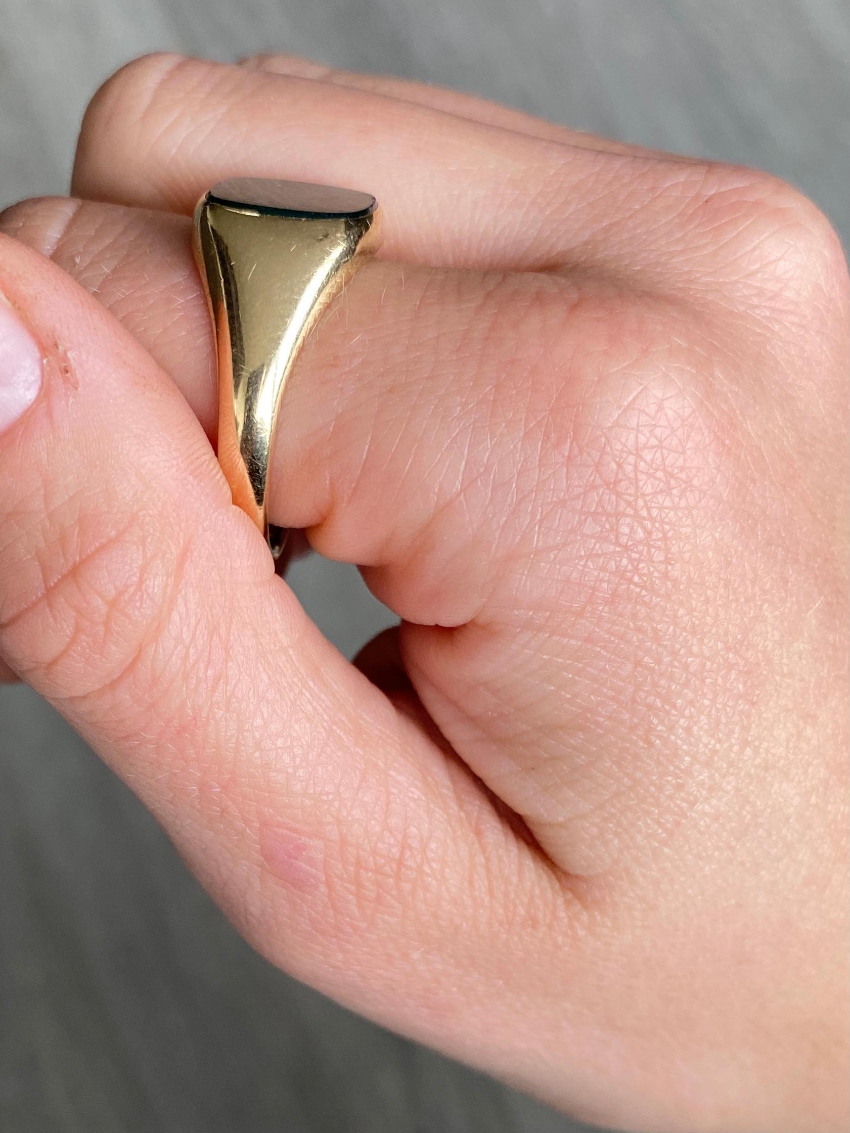 Vintage Grüner Achat und 9 Karat Gold Siegelring im Zustand „Gut“ in Chipping Campden, GB