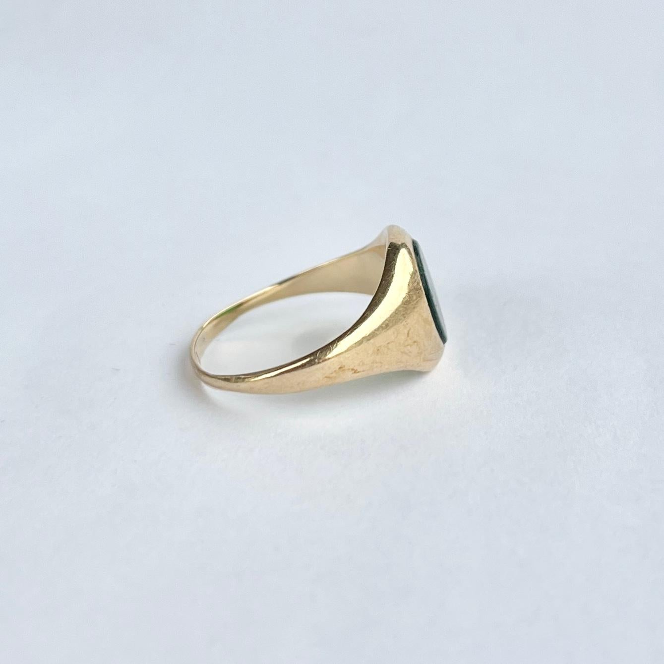 Siegelring aus grünem Achat und 9 Karat Gold im Zustand „Gut“ in Chipping Campden, GB