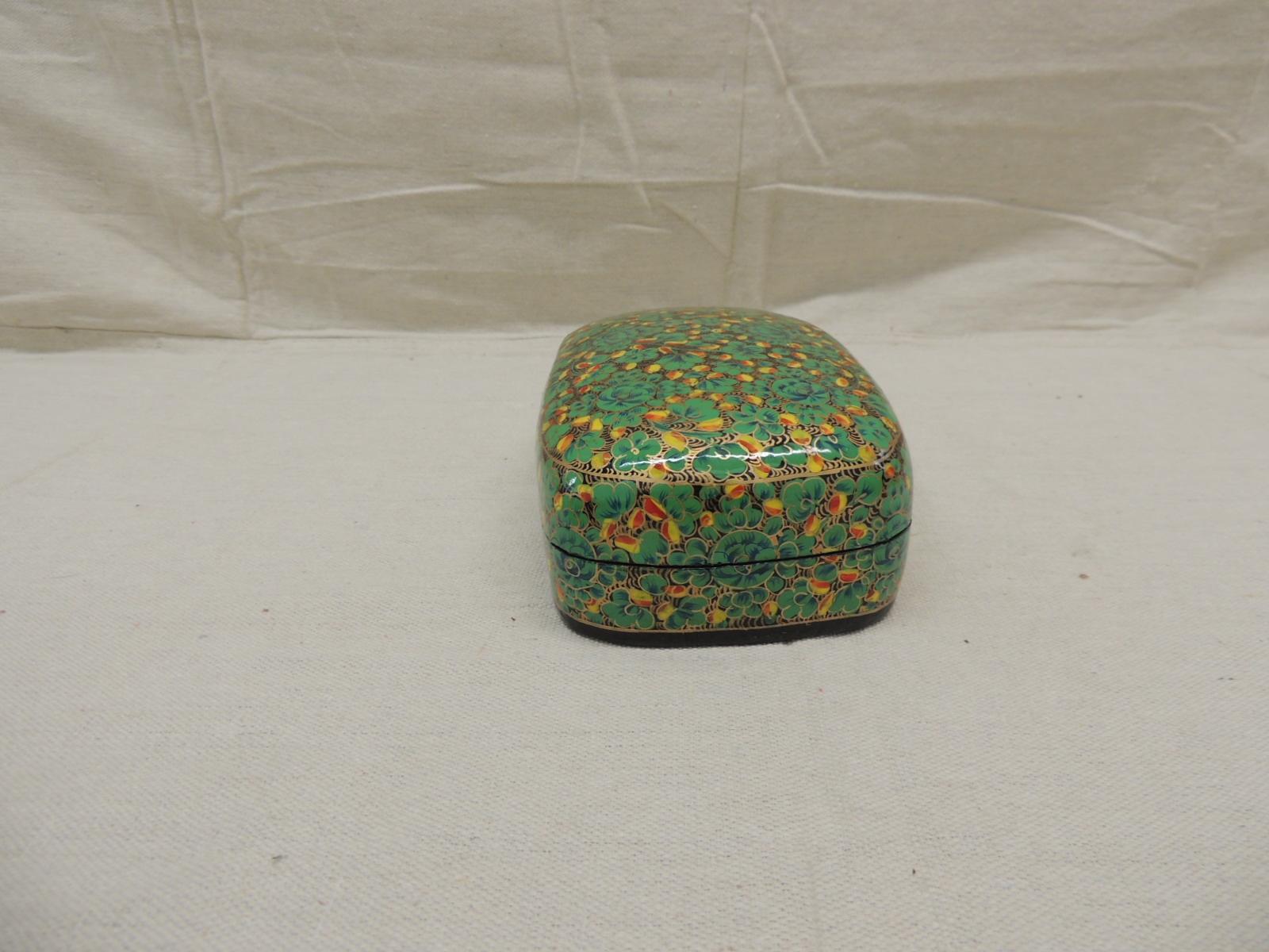 Mauresque Vieille Boîte Décorative en Papier Mâché Cachemire Vert et Noir